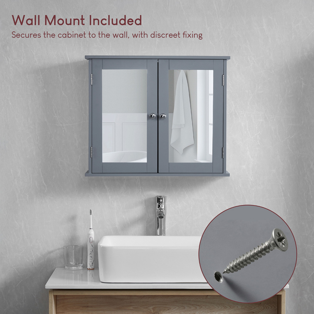 BATH VIDA Priano 2 Mirrored Door Grey Wall Mounted Bathroom Cabinet Image 7