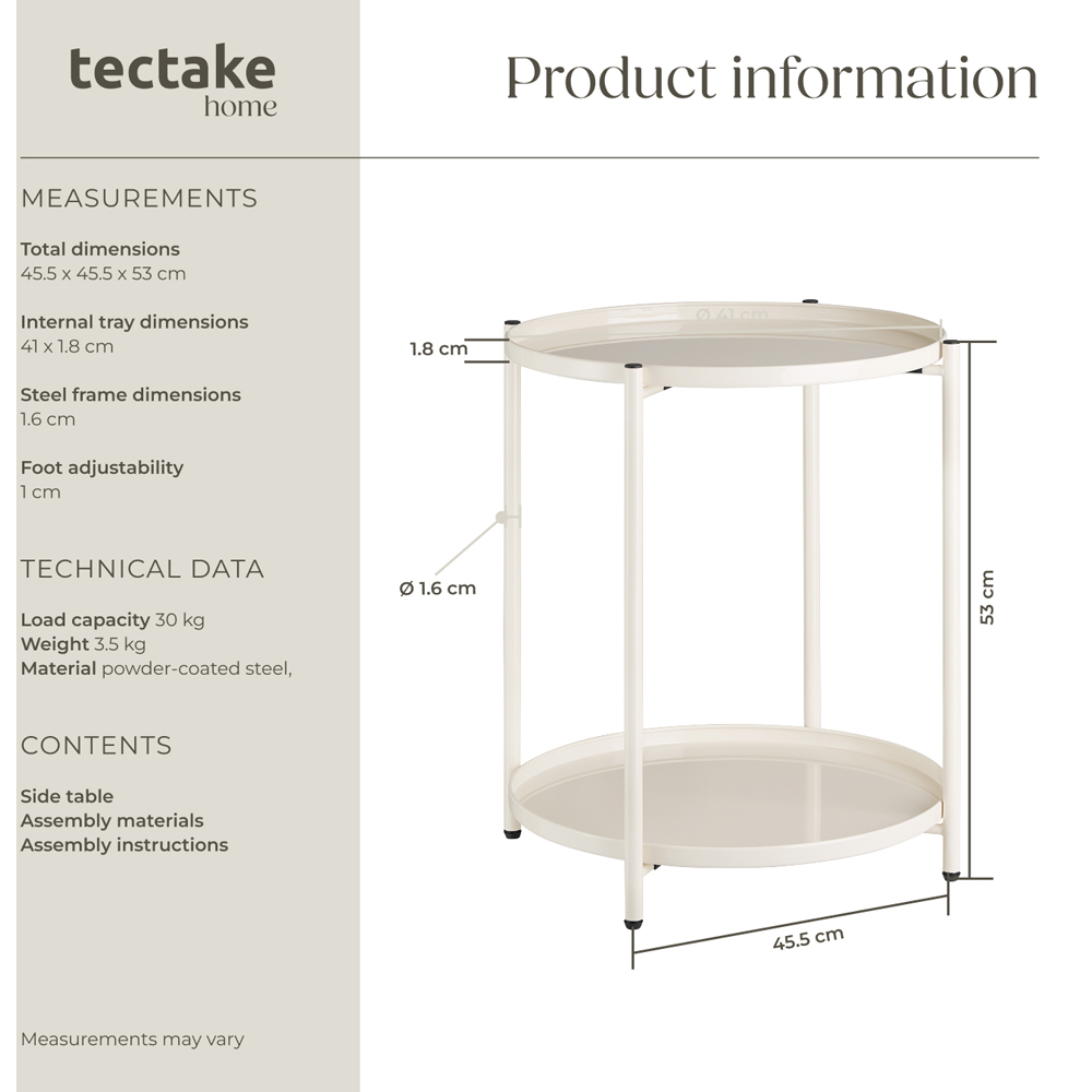 tectake Oxford 2 Shelf Cream Round Bedside Table Image 8
