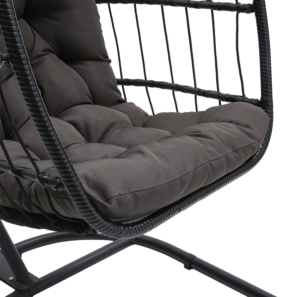 Living and Home Black Linear Wicker Hanging Egg Chair Image 3