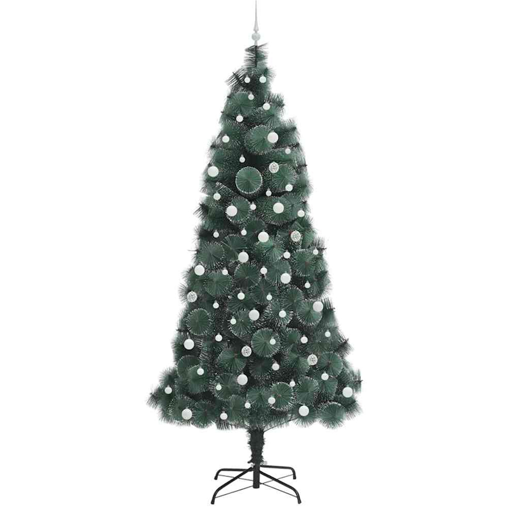 vidaXL Pre-Lit White Baubles Green Artificial Christmas Tree 8ft Image 4