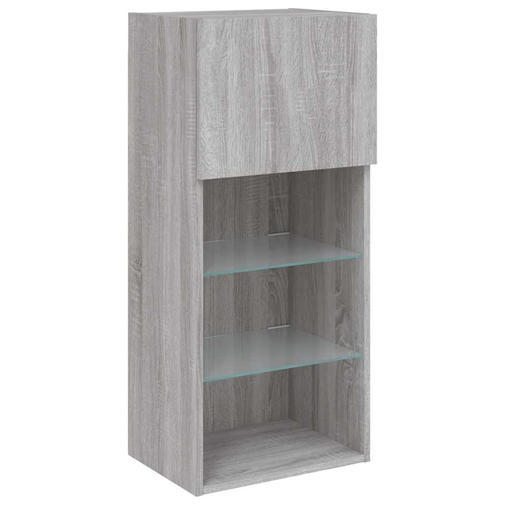 vidaXL Single Door 3 Shelf Grey Sonoma TV Cabinet with LED Lights Image 7