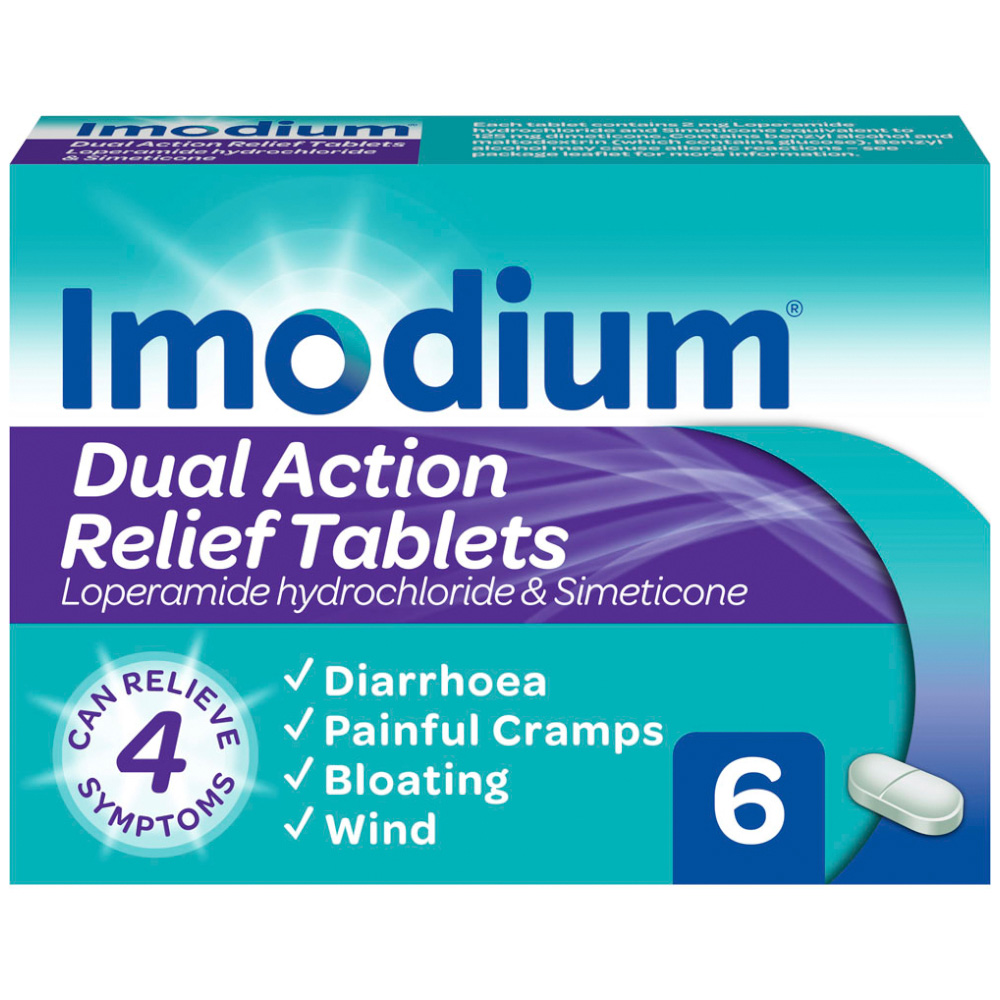 Imodium Dual Action Relief 6 Tablets Image 1