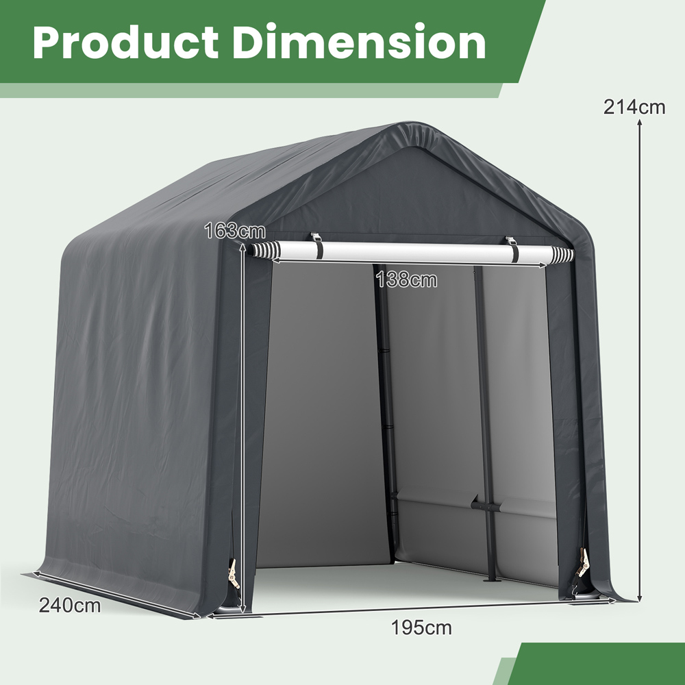 Costway Grey Outdoor Portable Storage Shelter with Roll up Door Image 9