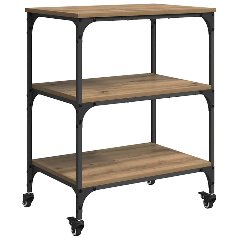 vidaXL 3 Shelf Artisan Oak Kitchen Trolley Image 2