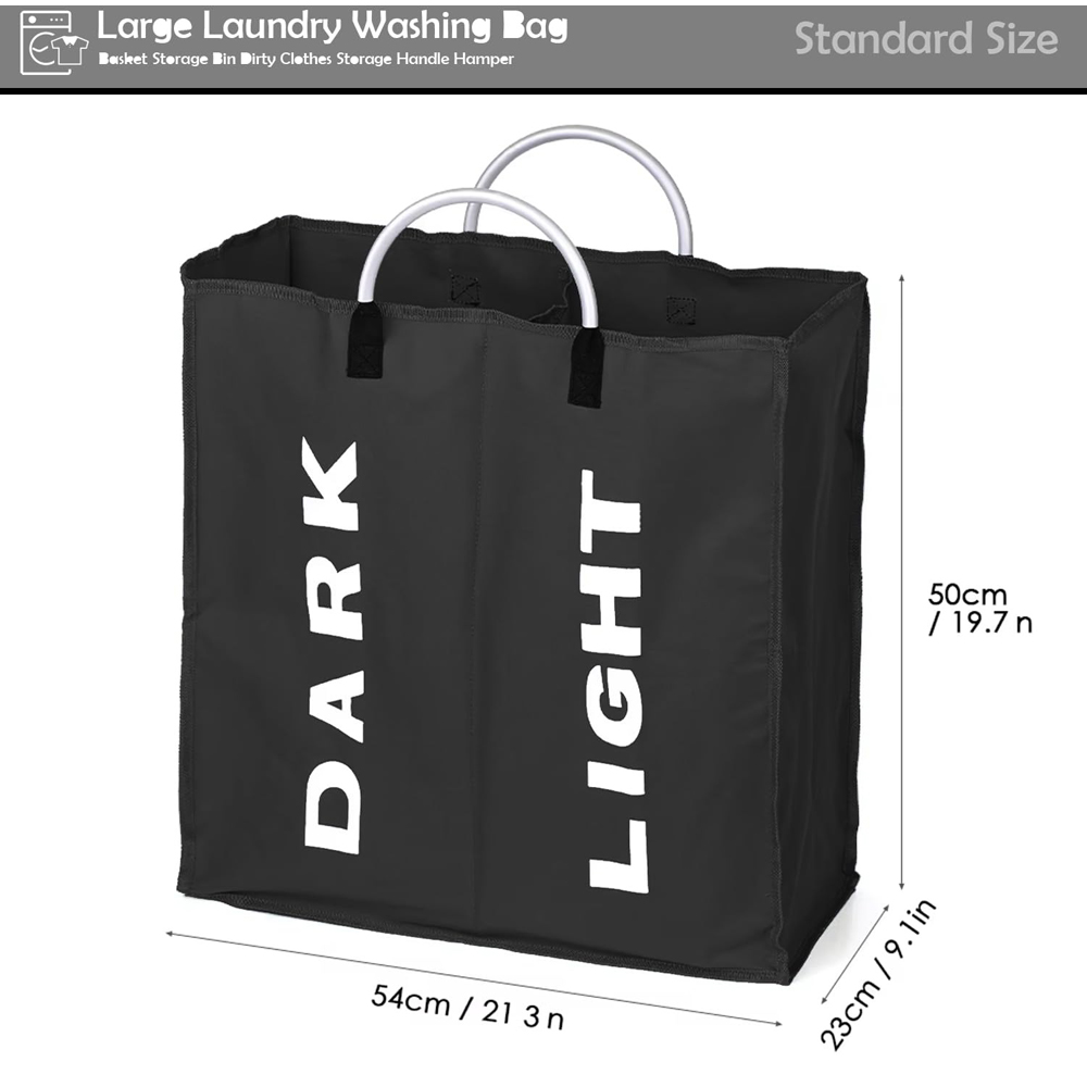 ATEK Double Compartment Black Collapsible Laundry Basket Image 7