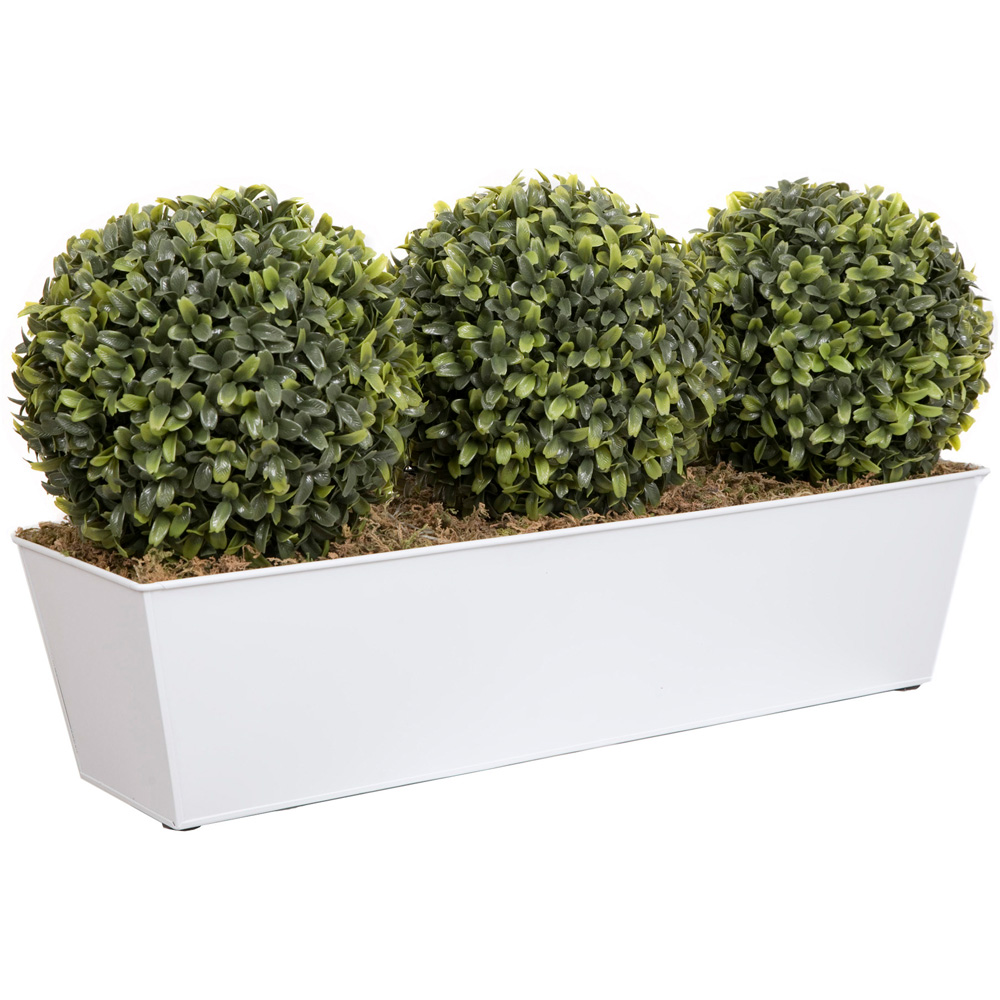 GreenBrokers Artificial Boxwood Triple Bay Ball in White Window Box 54cm Image 1