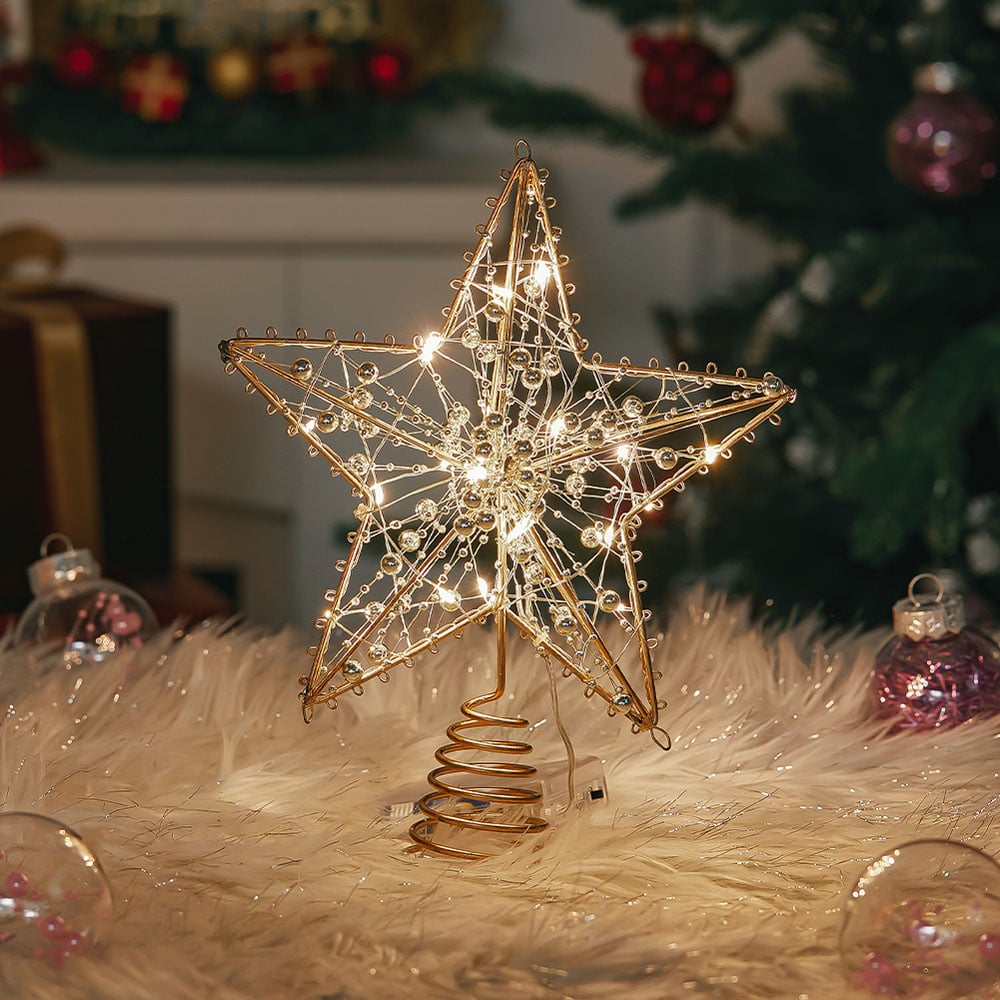 Living and Home Modern Metal Pre-Lit Star Christmas Tree Topper Image 2