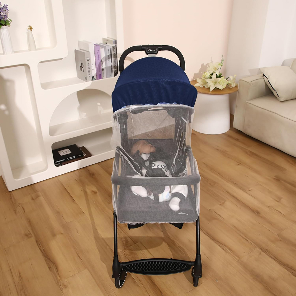 Alivio Navy Blue Foldable Baby Stroller with Mosquito Net and Shoulder Strap Image 2