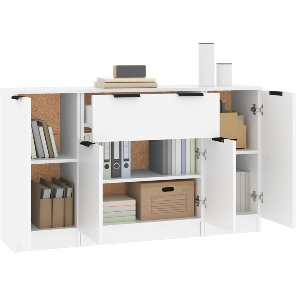 vidaXL 4 Door Single Drawer White Sideboard Image 3