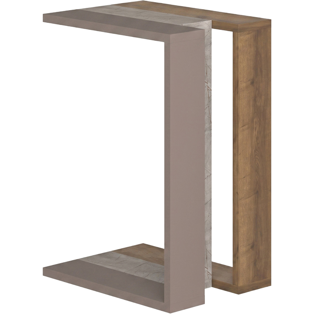 Decortie Muju Mocha Grey Oak and Gold Marble Effect Modern C Shaped Side Table Image 2