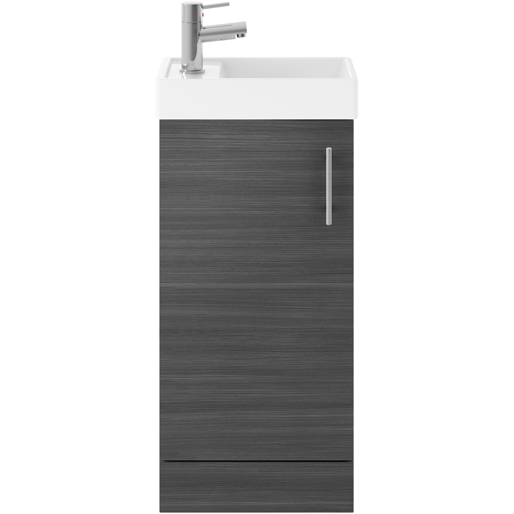nuie Vault Single Door Anthracite Woodgrain Floor Standing Vanity Unit with Ceramic Basin 400mm Image 1