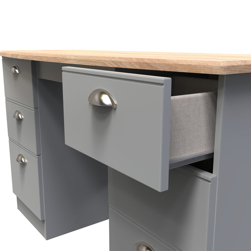 Crowndale Victoria 6 Drawer Dusk Grey and Oak Kneehole Computer Desk Image 5