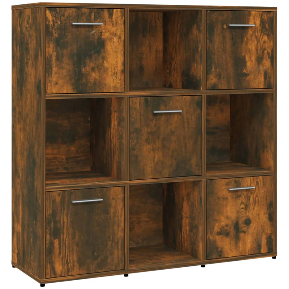 vidaXL 5 Door 4 Shelf Smoked Oak Wooden Bookcase Image 2