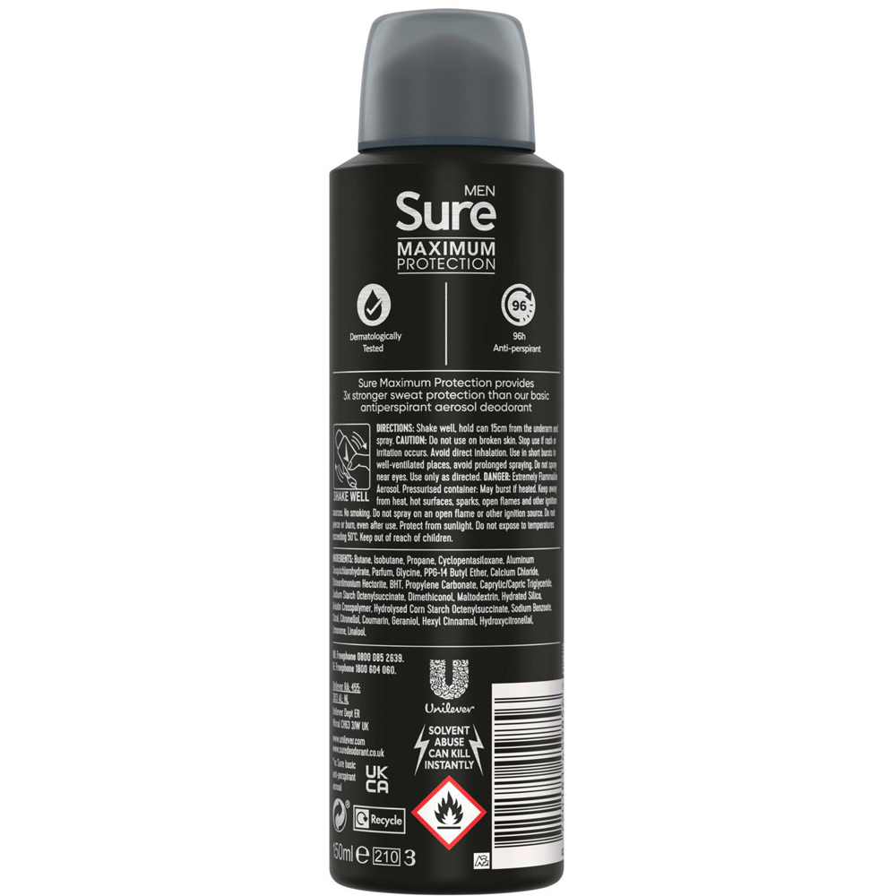 Sure Men 96H Protection Anti-Perspirant Cobalt Dry Deodorant 150ml 12 Pack Image 3