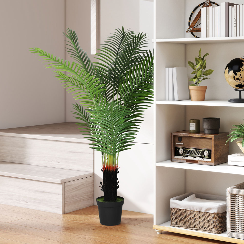 HOMCOM Areca Palm Tree Artificial Plant Pot with Flocked Soil 150cm Image 2