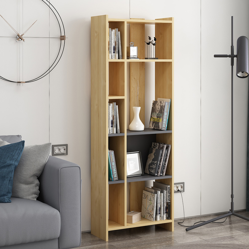 Decorotika Abis 9 Shelf Oak and Anthracite Bookcase Image 3