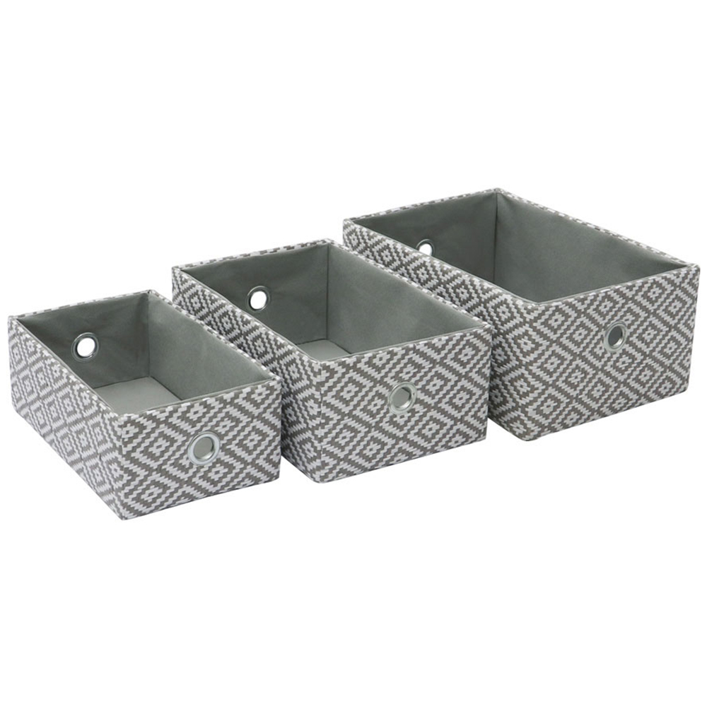JVL Argyle Grey Rectangular Paper Storage Baskets 3 Pack Image 3
