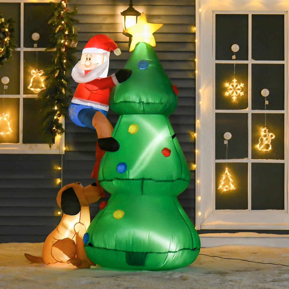 Everglow LED Inflatable Christmas Tree with Santa Claus and Dog Decoration 5.9ft Image 1