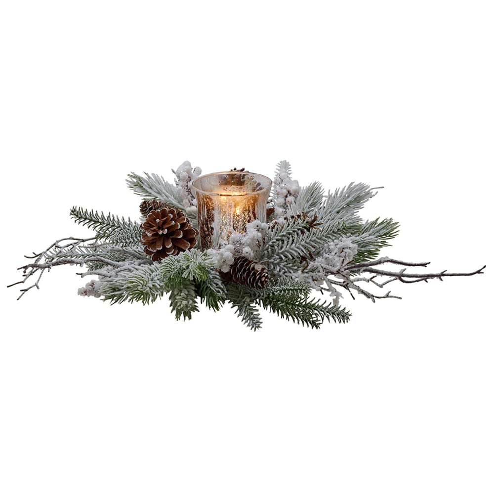 The Christmas Gift Co Snow Pinecone Candle Wreath Image 1