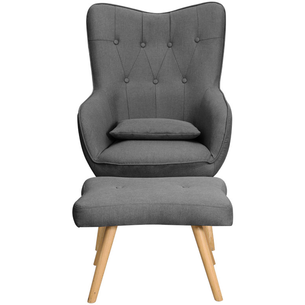 Living and Home Grey Classic Linen Armchair with Cushion and Footstool Image 3