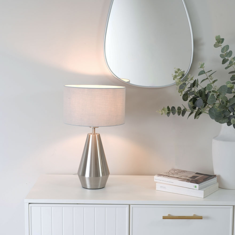 ValueLights Jax Reni Grey and Chrome Drum Shade Touch LED Table Lamp Image 2