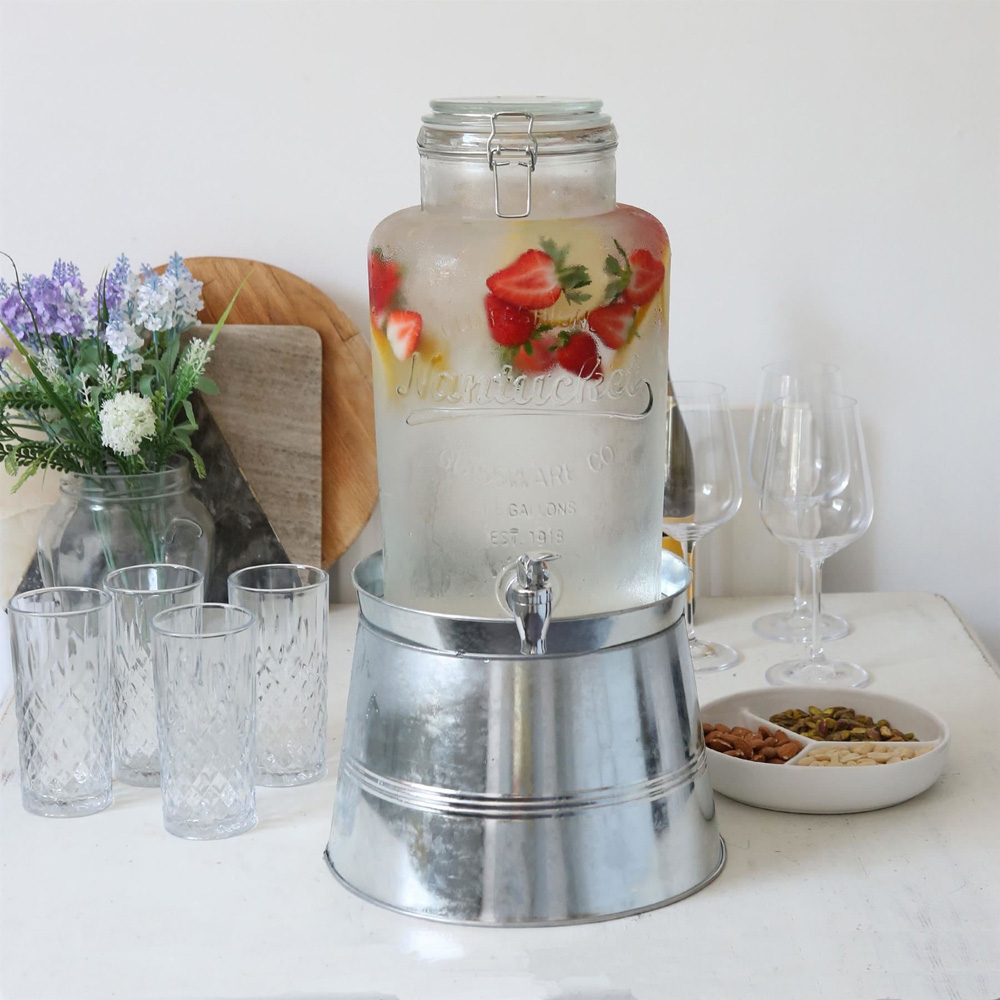Rink Drink Clear Glass Drink Dispenser with Tap and Silver Bucket Stand 6.5L 2 Pack Image 2
