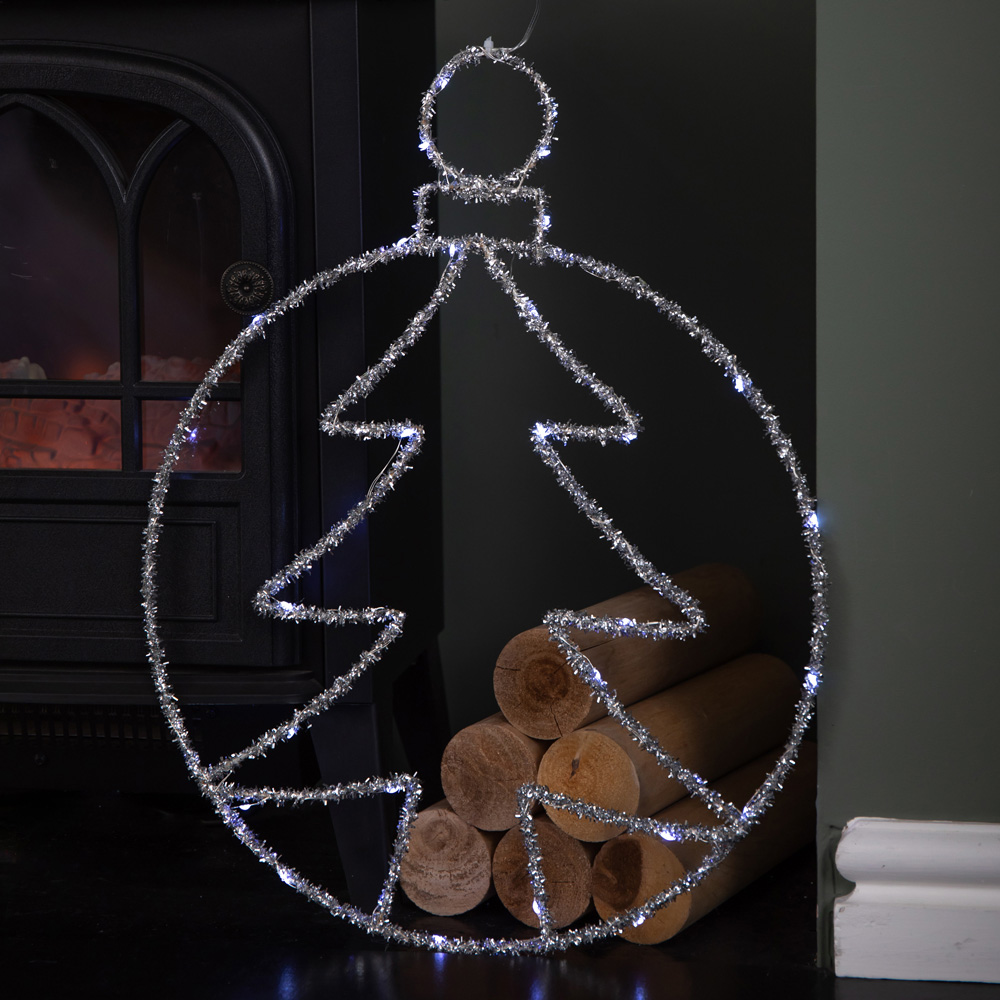 Samuel Alexander White Twinkling LED Light Up Silver Tree Ball Hanging Christmas Decoration Image 3