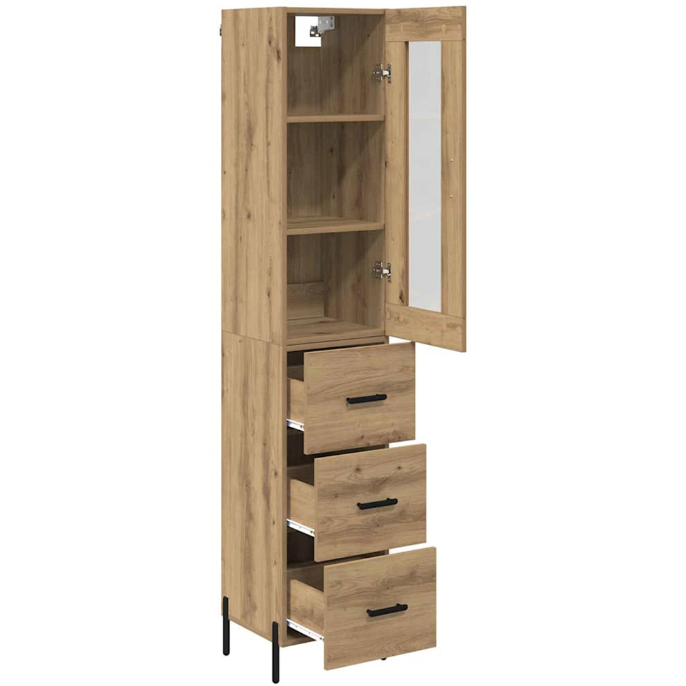 vidaXL Single Glass Door 3 Drawer Artisan Oak Highboard Image 4