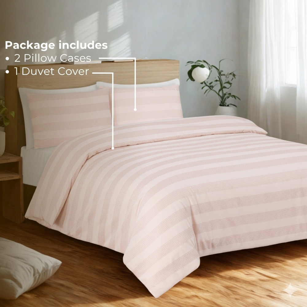 MHG Living Single Dusky Pink Dobby Waffle Striped Duvet Set Image 2