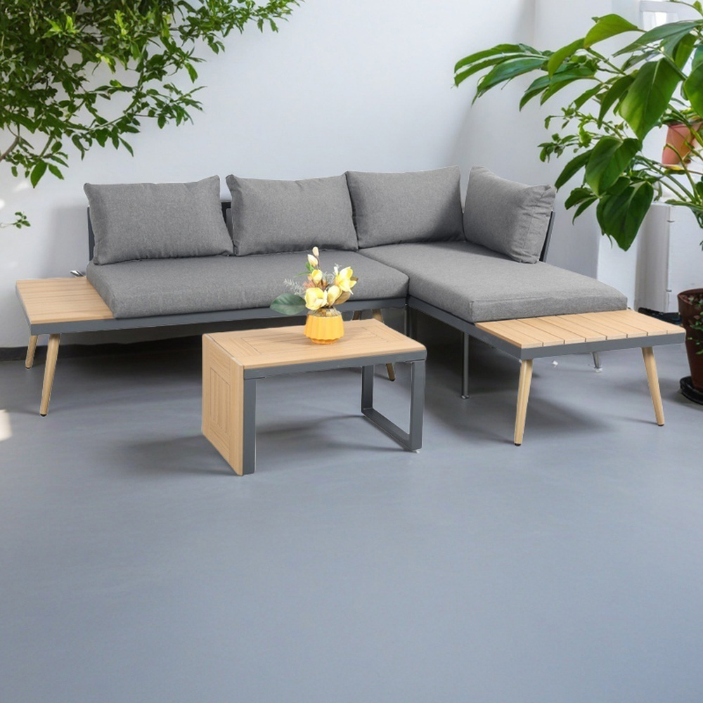 Outdoor Living Belmont 3 Seater Metal and Contemporary Poly-Wood Sectional Corner Garden Set Image 1