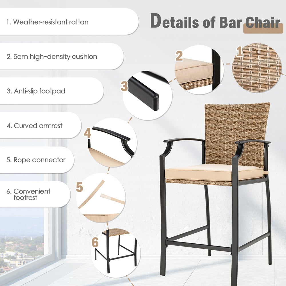 Costway 4 Seater Rattan and Wicker Bar Table and Chair Set Image 5