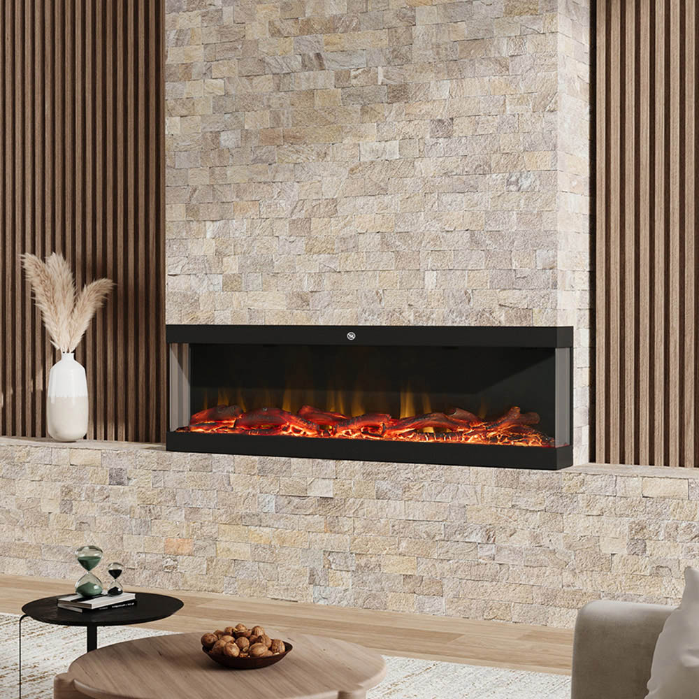 Living and Home Black Iron Wall Mounted Electric Fireplace with Remote Control 60 inch Image 2