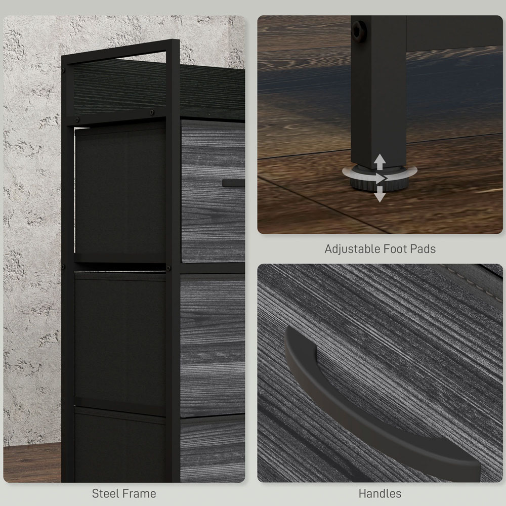 HOMCOM 4 Drawer Black Bedroom Chest of Drawers Image 7