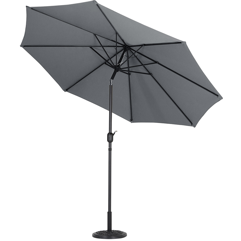 Living and Home Grey Round Crank Tilt Parasol with Floral Round Base 3m Image 4