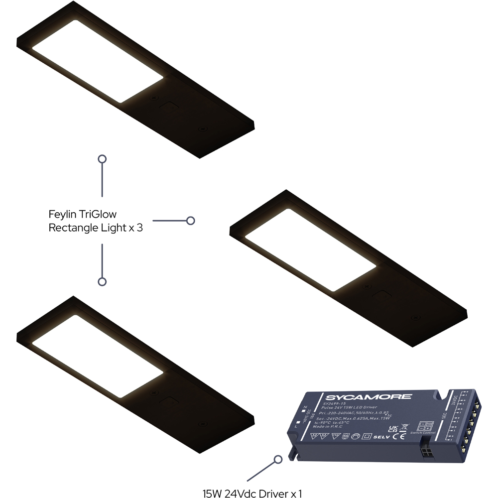 Sorrelis Feylin TriGlow Black Rectangle 3 Cabinet Light Kit Image 3