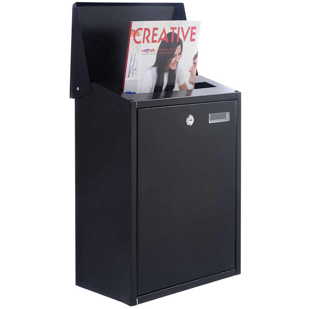 Costway Black Wall Mounted Steel Lockable Letter Box Image 5