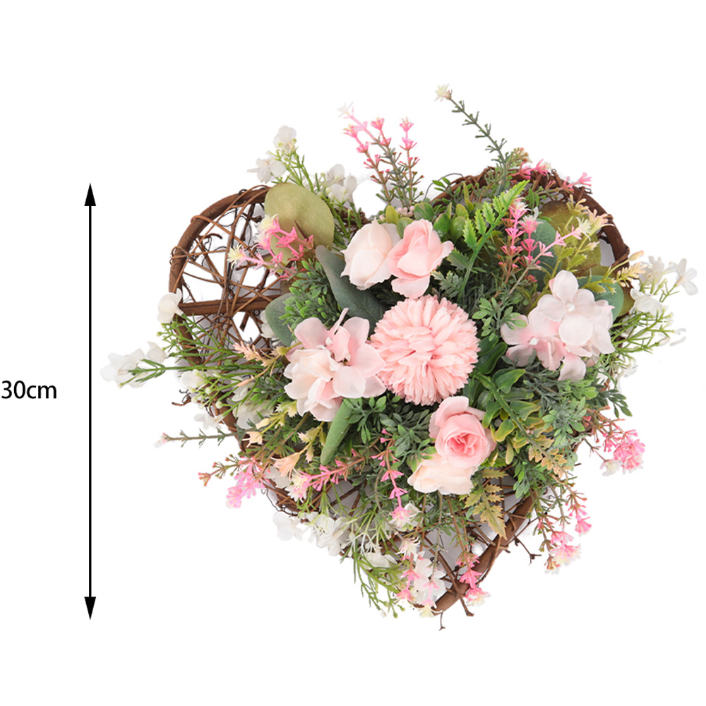 Living and Home Rustic Artificial Assorted Flowers Heart Shape Wreath 30cm Image 7