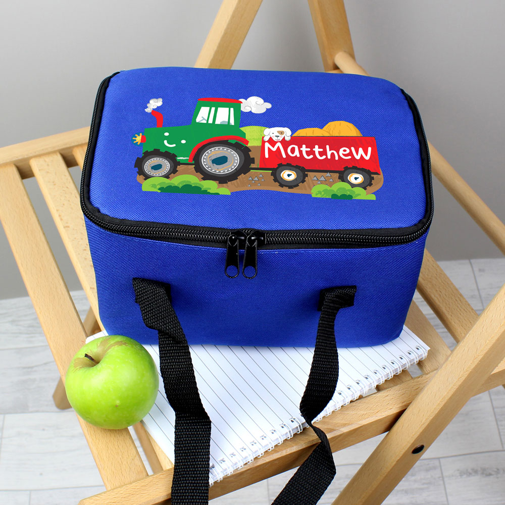 Personalised Memento Tractor Blue Lunch Bag Image 3