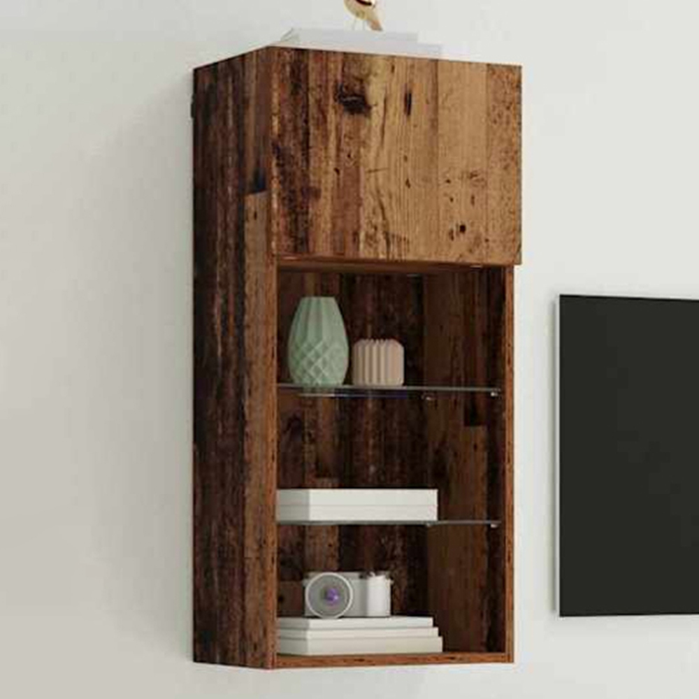 vidaXL Single Door 3 Shelf Old Wood Wide Wall Mounted LED TV Unit Image 1