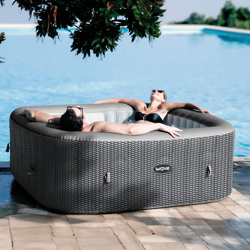 Wave Spas Pacific 4 Person Grey Rattan Square Inflatable Hot Tub with EnergySave Bundle Image 2