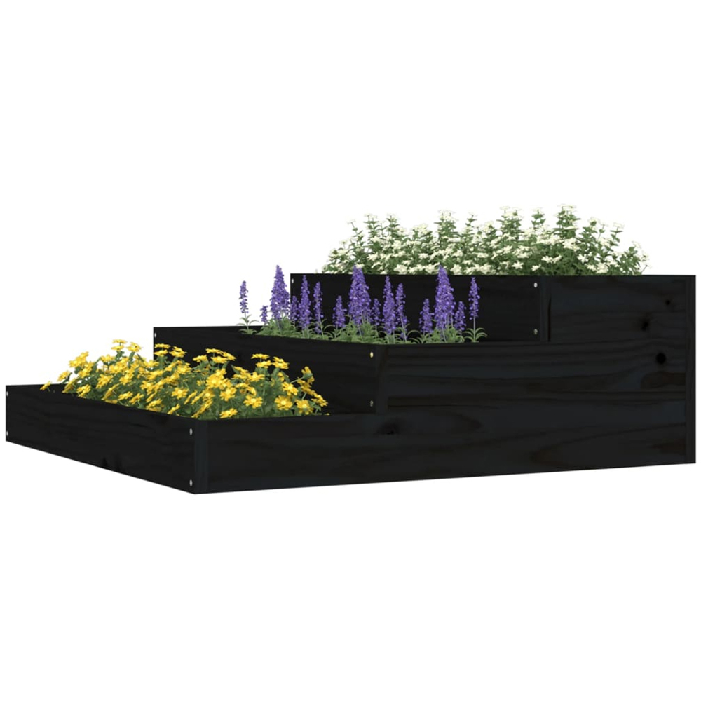 vidaXL 3-Tier Black Pine Wood Garden Planter 27 x 78 x 78cm Image 2