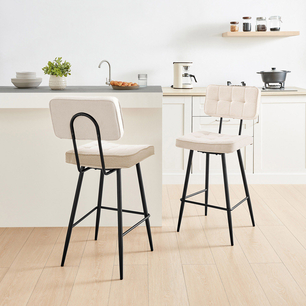 Furniturebox Boston Cream and Black Boucle Fabric Bar Stool Set of 2 Image 5