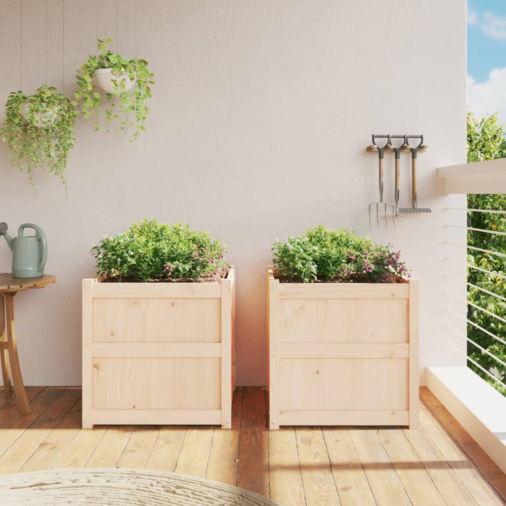 vidaXL Natural Pine Wood Garden Planter 60 x 60 x 60cm 2 Pack Image 2