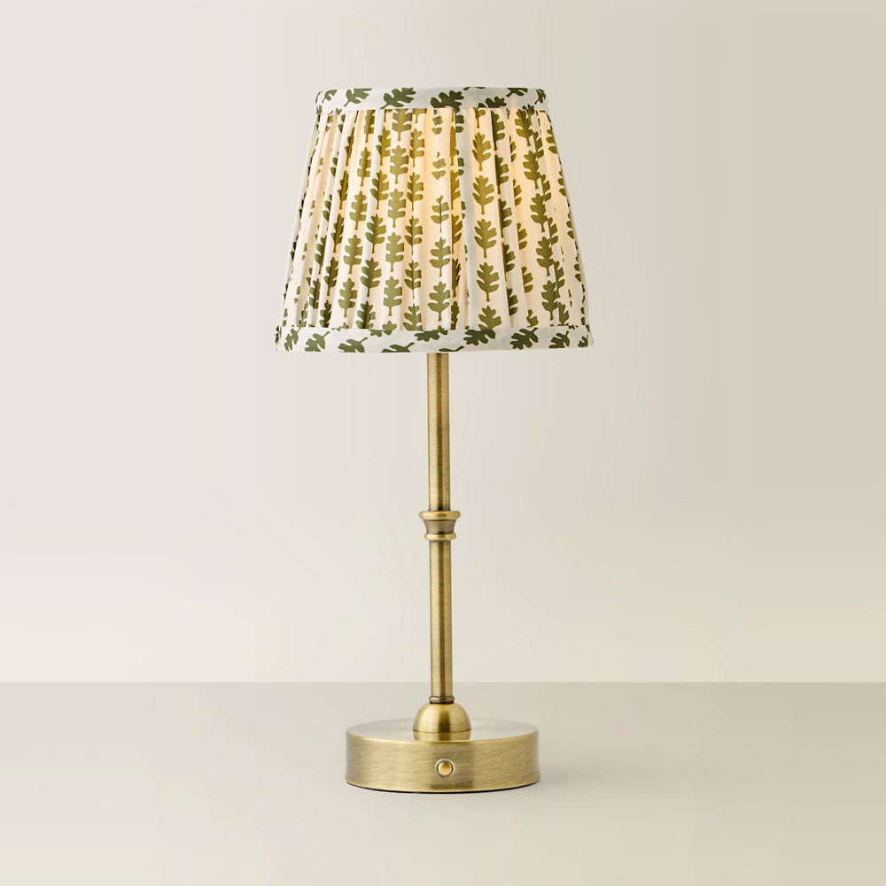 ValueLights Lowe Green Ditsy Floral Pleated Shade Gold Rechargeable Table Lamp with Bulb Image 3