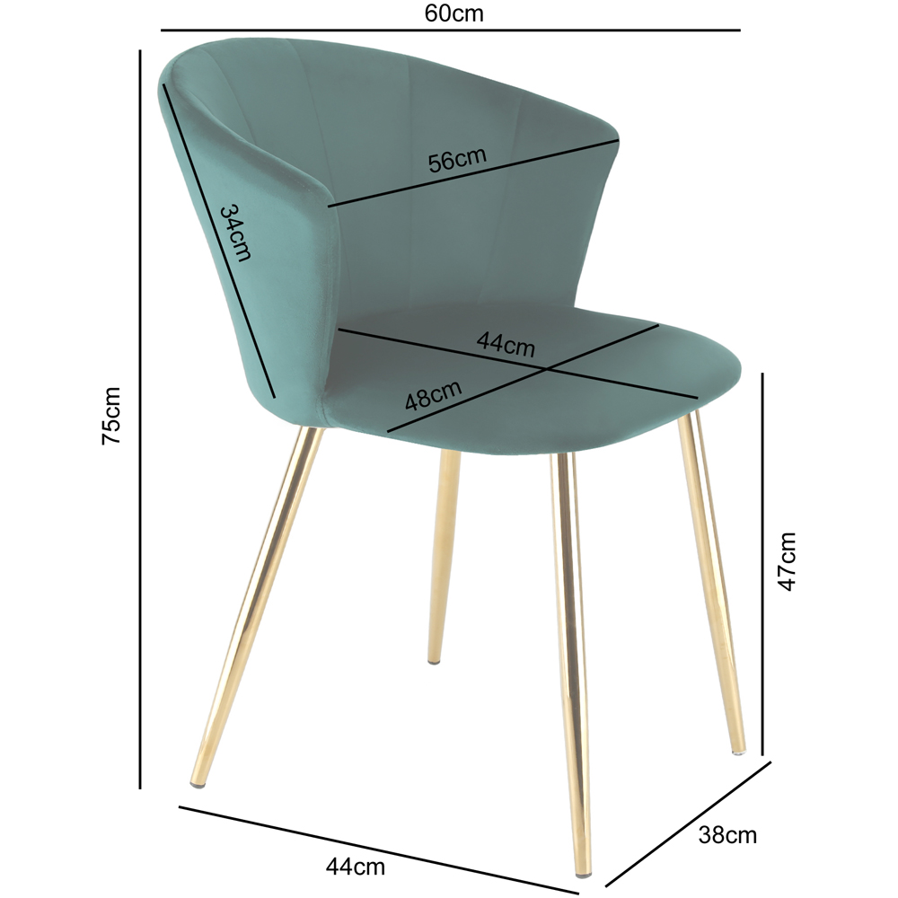 Home Garden Direct Mill Set of 2 Green Velvet Dining Chairs with Golden Legs Image 9