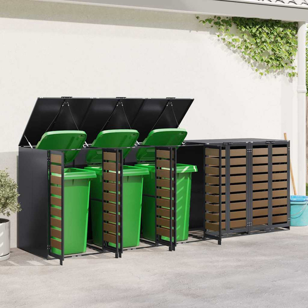 vidaXL Anthracite 5 Wheelie Bin Storage Shed with HDPE Door Image 2