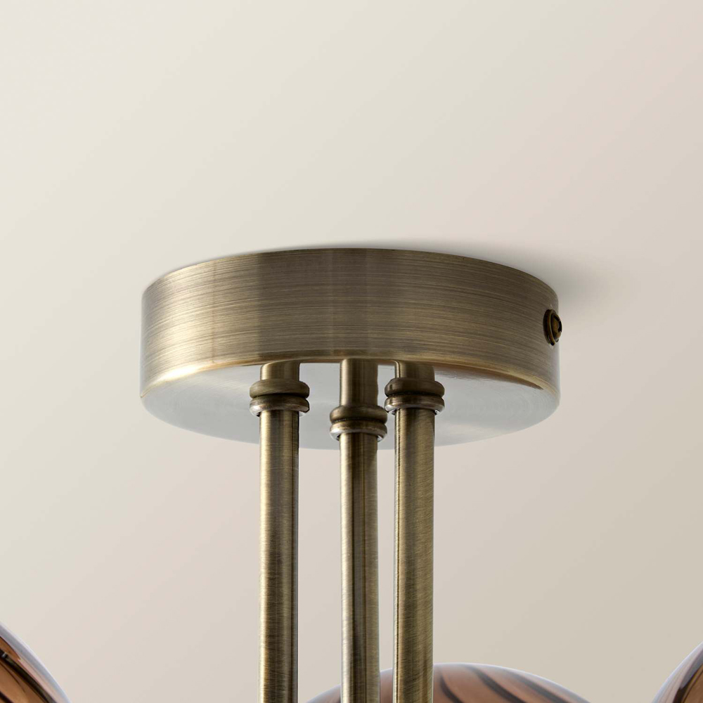 ValueLights Sydney Brushed Brass 3-Arm Chandelier with Glass Shade and Bulb Image 4