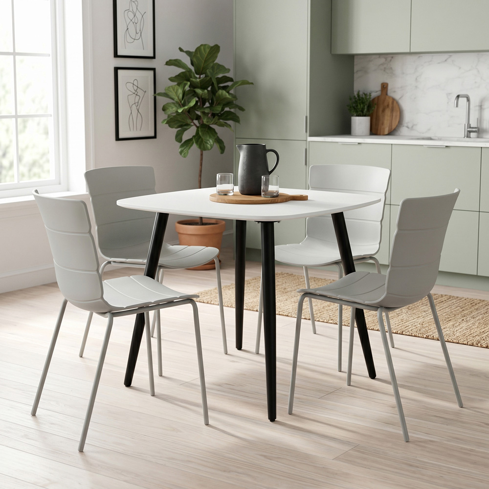 Core Products Aspen Bali 4 Seater Plastic Square Dining Set White and Light Grey Image 5