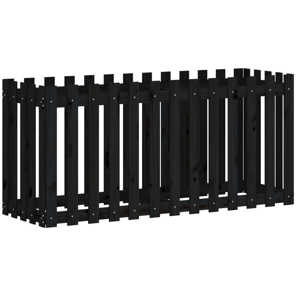 vidaXL Black Solid Pine Wood Fence Design Raised Garden Bed 70 x 150 x 50cm Image 1