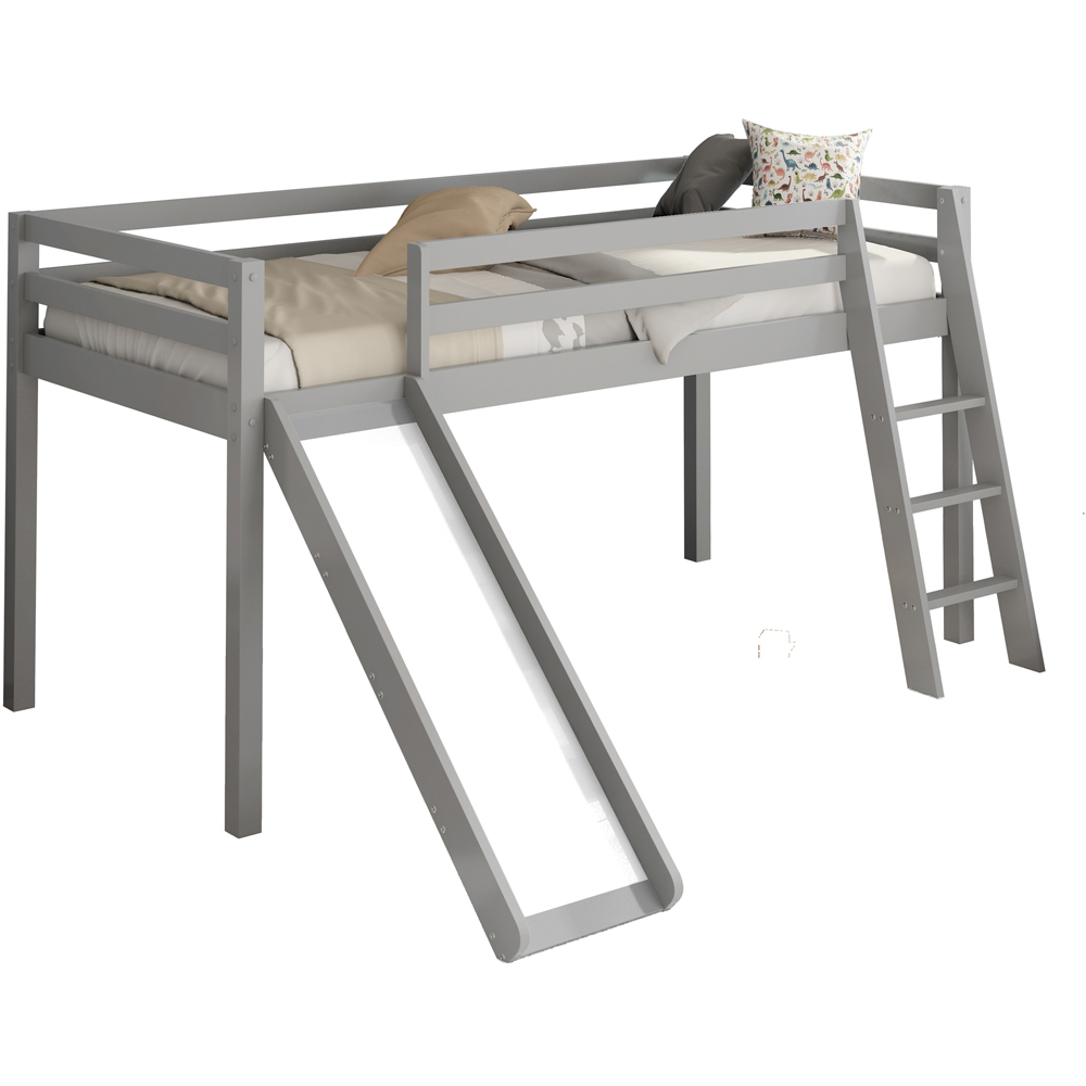 Portland Single Grey Wooden Mid Sleeper with Slide and Mattress Image 2